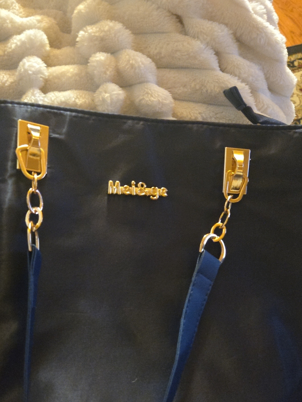 Navy Tote Bag Mei & Ge with Gold Hardware